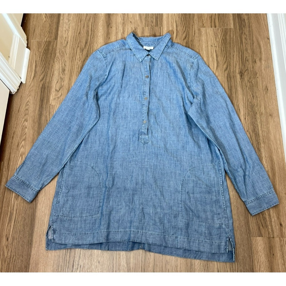 NWT J. Jill Chambray Tunic Top XLT Blue Button Front/Pullover Long‎ Sleeve - Picture 2 of 9